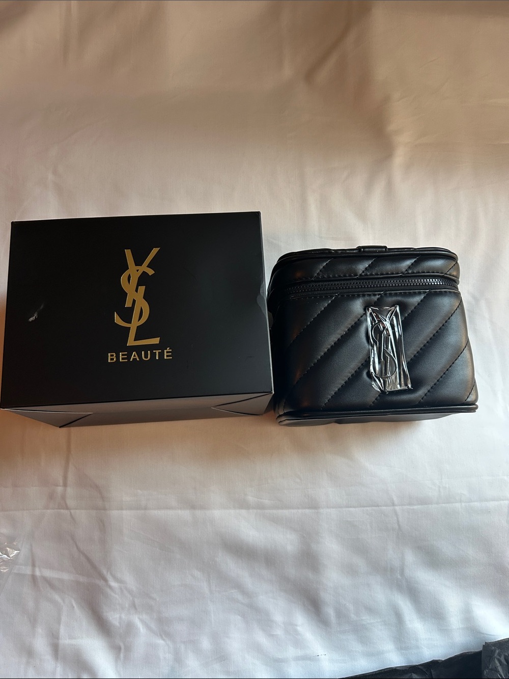 Yves Saint Laurent Black Quilted Leather like Toiletry Case with YSL Logo